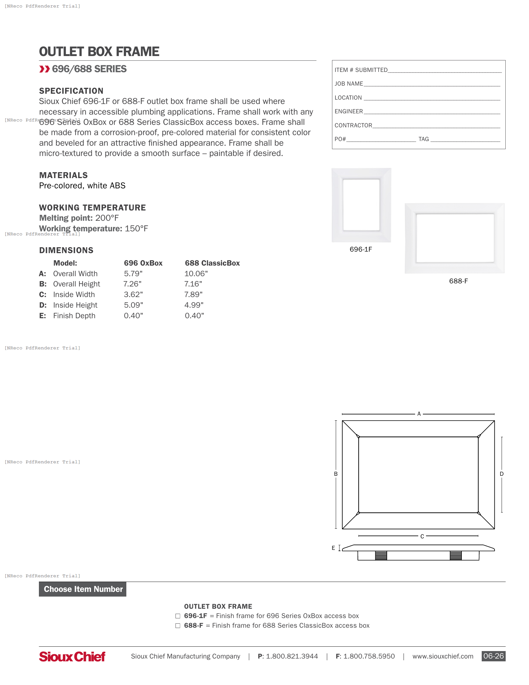 696-1F & 688-F - FINISH FRAME - SPEC SHEET.PDF Specification Document